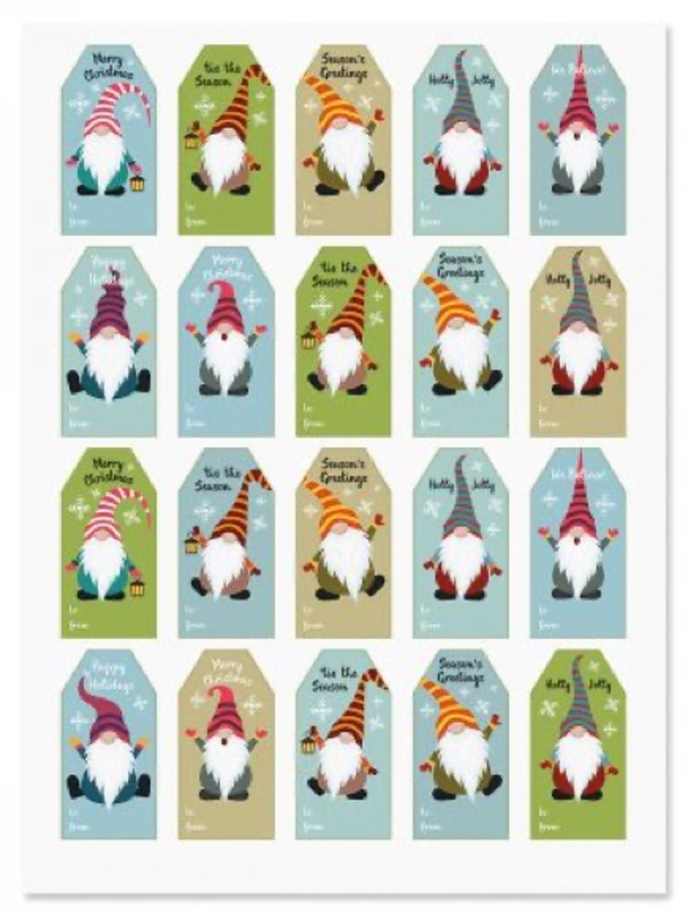 Holiday Gnome Gift Tags - Sheet of Cute Gnome Labels